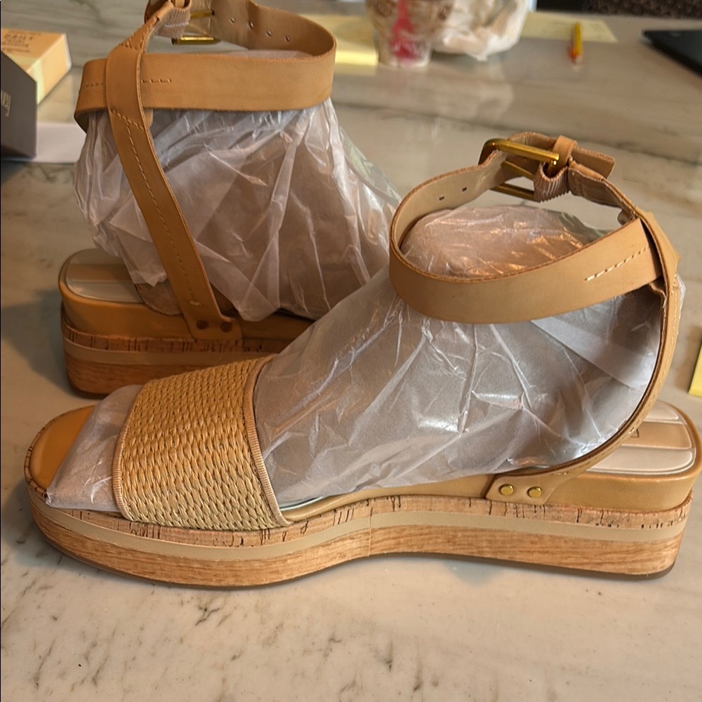 Franco Sarto Tan Wedge Ankle-Strap Sandals